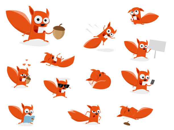 lustige comic-eichhörnchen-clipart-sammlung - eichhörnchen stock-grafiken, -clipart, -cartoons und -symbole