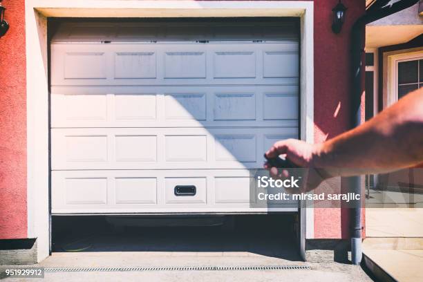 Garage Door Pvc With Remote Controller Stock Photo - Download Image Now - Garage, Door, Car