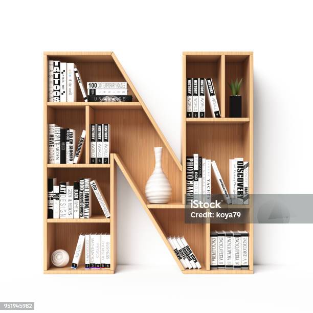 Bookshelves 3d Font Alphabet In The Form Of Book Shelves Mockup Font Letter N Stock Photo - Download Image Now
