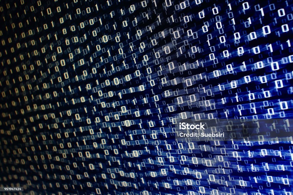 Binary Code Data Bit Screen Display On Laptop Computer Screen Matrix Of ...