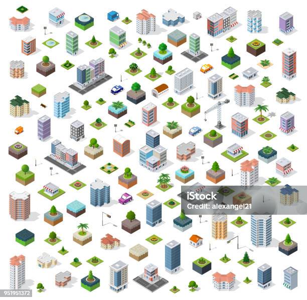 Vetores de Isométrica Cidade Situada Rua e mais imagens de Projeção isométrica - Projeção isométrica, Cidade, Cidade pequena