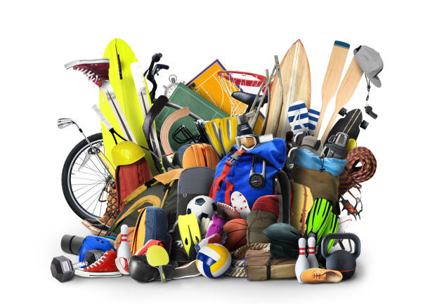 Sports equipment Sports equipment has fallen down in a heap sports and recreation stock pictures, royalty-free photos & images