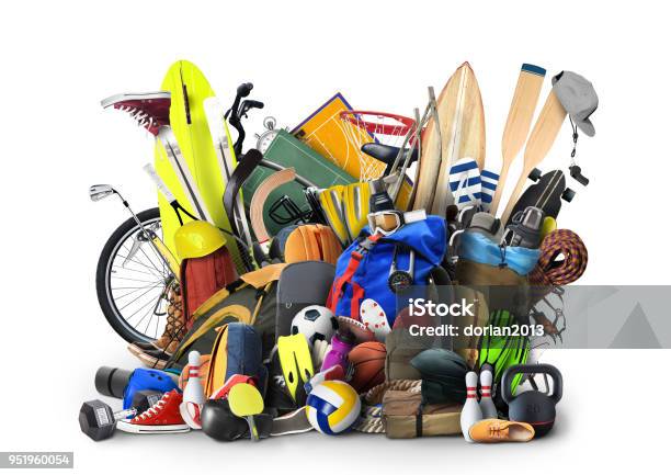 Sports Equipment Stock Photo - Download Image Now - Sport, Hobbies, Image Montage