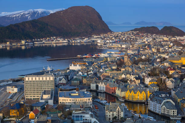 istock Beautiful Alesund town in Norway at dawn 951960132