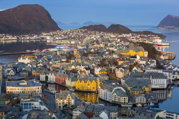 istock Beautiful Alesund town in Norway at dawn 951960228