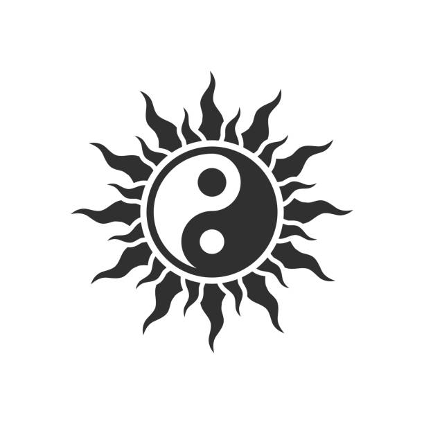 Yin Yang symbol Yin Yang symbol sun tattoos stock illustrations