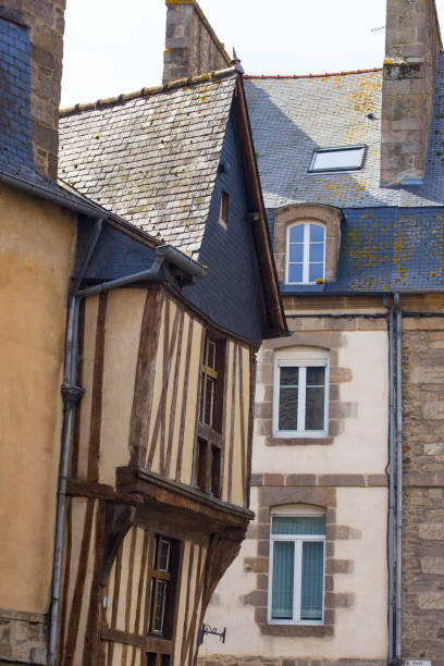 old colombage houses on a streets of small french town\