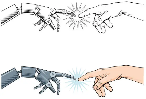 Vector illustration of Robot human classical touch