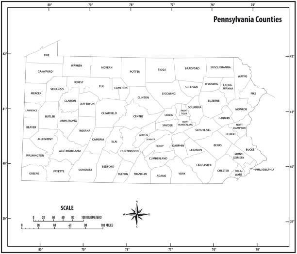 pennsylvania state outline administrative and political vector map in black and white pennsylvania state outline administrative and political vector map in black and white. counties stock illustrations