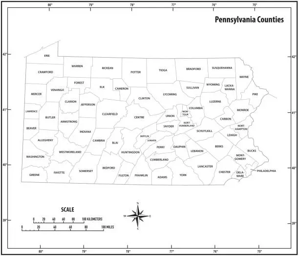 Vector illustration of pennsylvania state outline administrative and political vector map in black and white