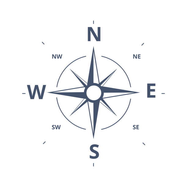 illustrations, cliparts, dessins animés et icônes de compass rose icône vector logo template. concept de design rétro rose des vents pour l’exploration, du tourisme et de voyage. - east