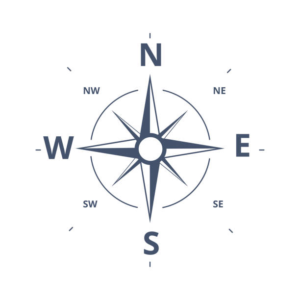 illustrazioni stock, clip art, cartoni animati e icone di tendenza di modello di logo vettoriale icona compass rose. concetto di design retrò wind rose per l'esplorazione, il turismo e i viaggi. - north