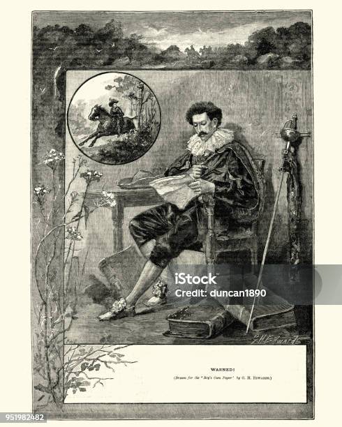 Cavalier Receiving A Warning Message 17trh Century Stock Illustration - Download Image Now