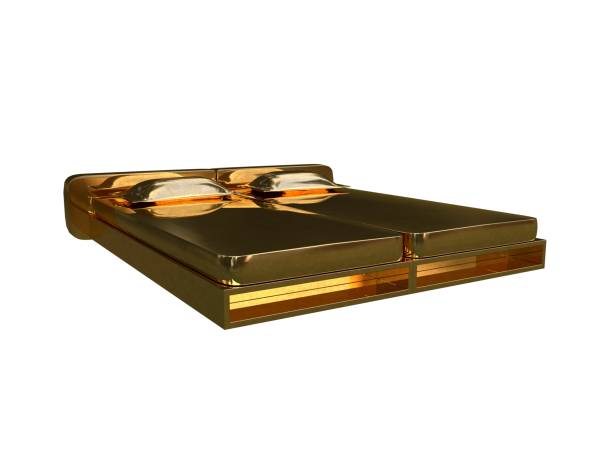 istock 3d rendering of a golden bed isolated on a white background 951984050