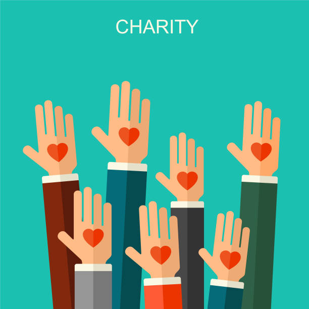 Vector charity and donation concept. Banner illustration with social charity and donation icons and symbols, flat style. vector art illustration