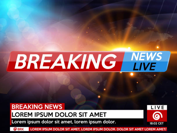 istock Background screen saver on breaking news. Breaking news live on blue background with sunrise and world map. Vector illustration. 952000900