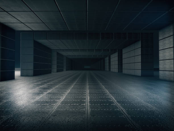 istock Abstract structure,Product showcase background,Long dark corridor interior design. 952002622
