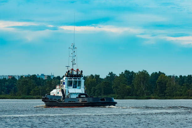 czarny holownik w toku - piloting commercial dock harbor industrial ship zdjęcia i obrazy z banku zdjęć