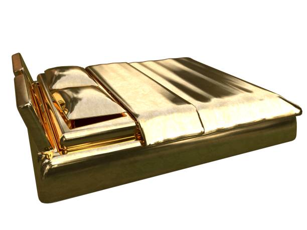 istock 3d rendering of a golden bed isolated on a white background 952005850