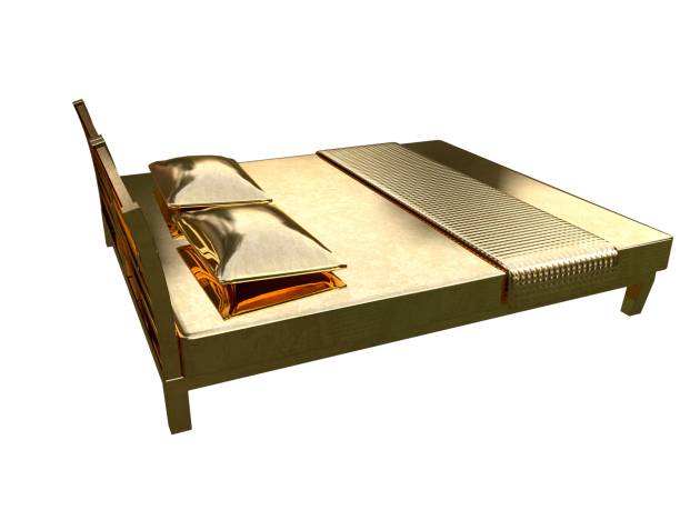 istock 3d rendering of a golden bed isolated on a white background 952005998
