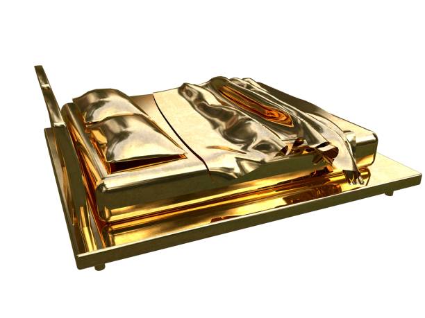 istock 3d rendering of a golden bed isolated on a white background 952006254