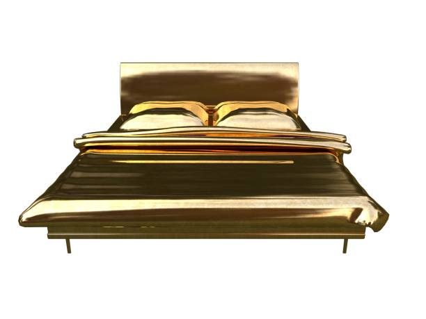 istock 3d rendering of a golden bed isolated on a white background 952006402