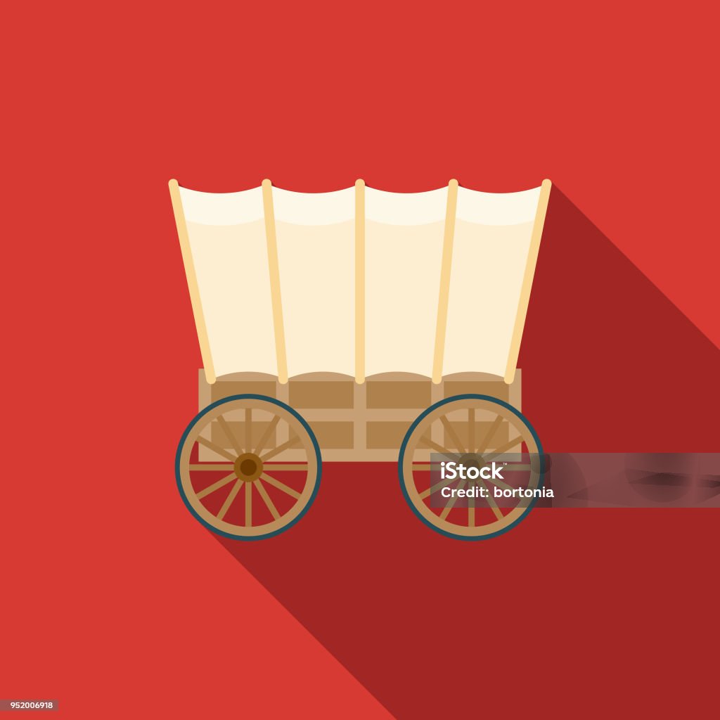 Wagon Flat Design Western Icon A flat design styled Wild West icon with a long side shadow. Color swatches are global so it’s easy to edit and change the colors. Covered Wagon stock vector