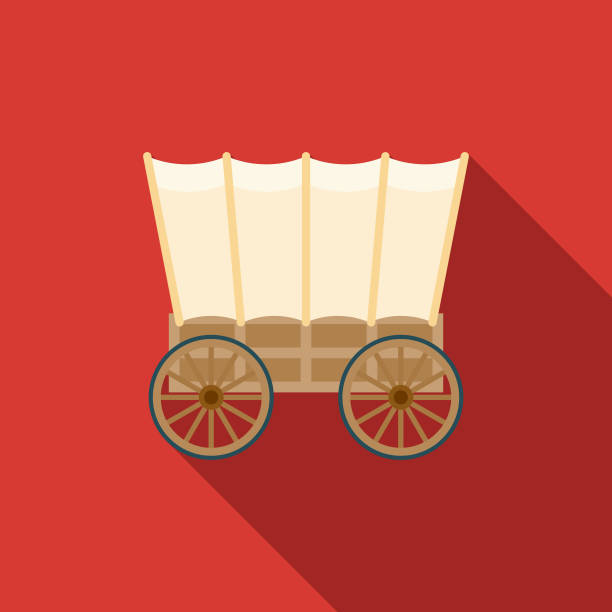 Wagon Flat Design Western Icon A flat design styled Wild West icon with a long side shadow. Color swatches are global so it’s easy to edit and change the colors. covered wagon stock illustrations