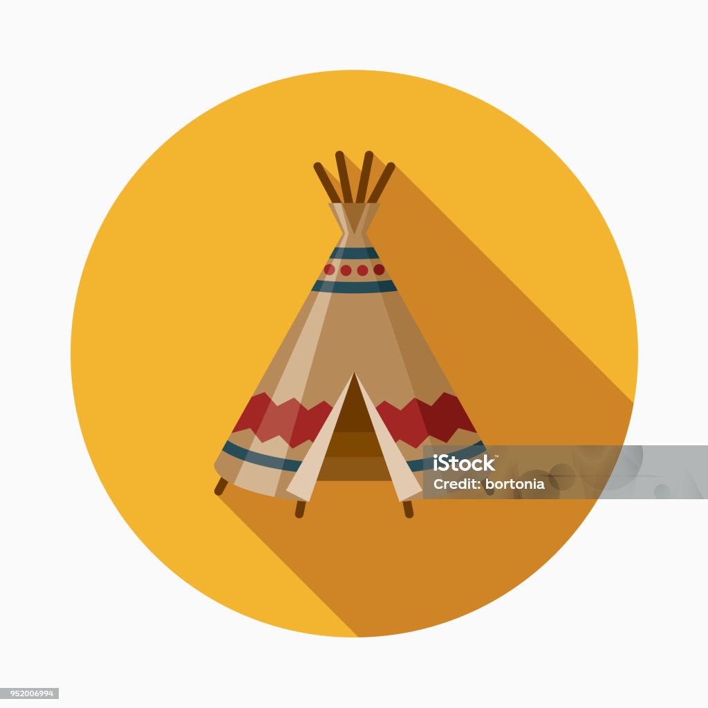 Teepee Flat Design Western Icon A flat design styled Wild West icon with a long side shadow. Color swatches are global so it’s easy to edit and change the colors. Teepee stock vector