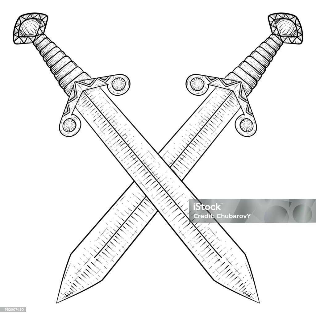 Crossed Swords Hand Drawn Sketch Stock Illustration - Download Image Now -  Sword, Two Objects, Abstract - iStock