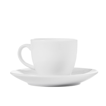 Taza de café de una taza y plato de aislar sobre un fondo blanco photo