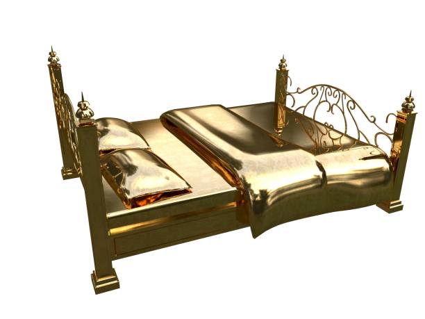istock 3d rendering of a golden bed isolated on a white background 952008374
