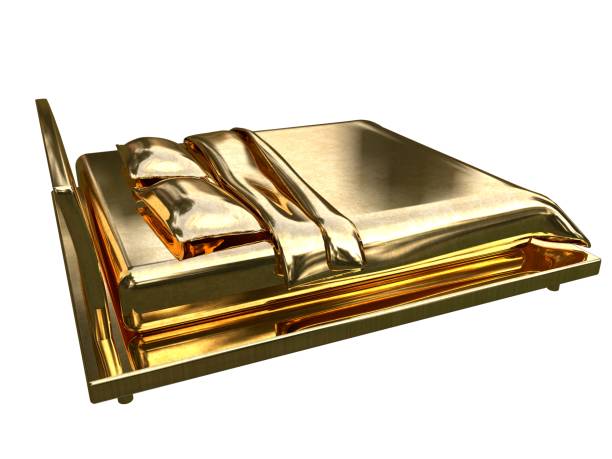 istock 3d rendering of a golden bed isolated on a white background 952008420