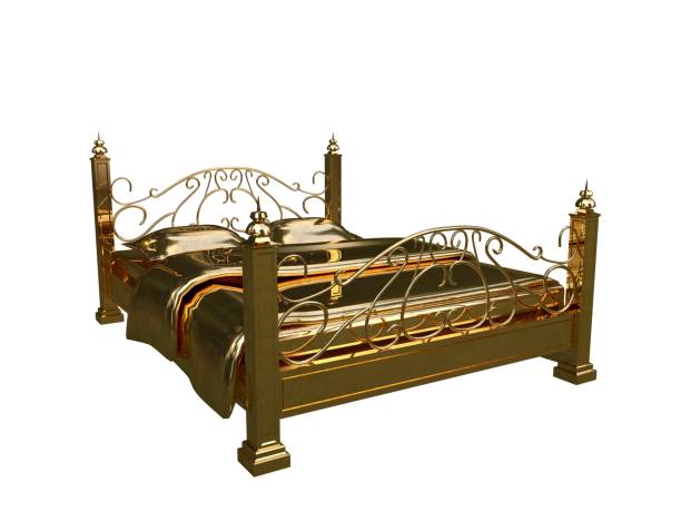 istock 3d rendering of a golden bed isolated on a white background 952008488