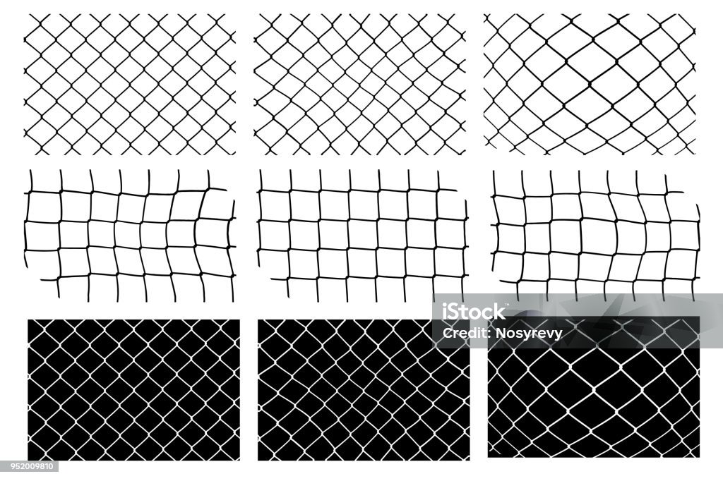 Grid Fence Pattern Mesh Fence Vector Set Stock Illustration - Download Image Now - Grid ...