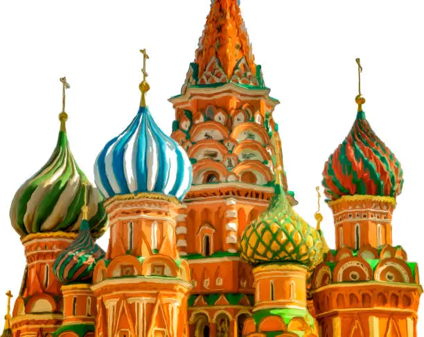 Vector illustration of brush strokes painting of St Basil's Cathedral, Moscow, Russia, isolated on white backgroud.