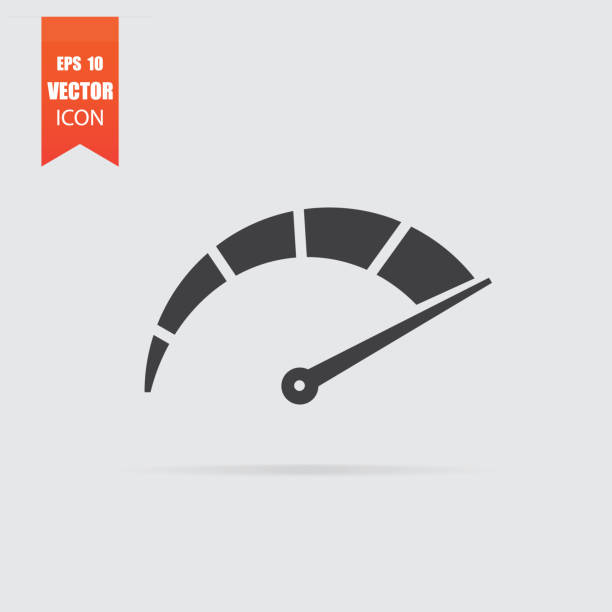 Speedometer icon in flat style isolated on grey background. Speedometer icon in flat style isolated on grey background. For your design, logo. Vector illustration. speedometer stock illustrations