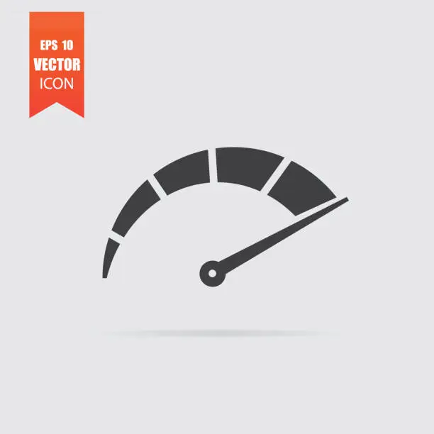 Vector illustration of Speedometer icon in flat style isolated on grey background.