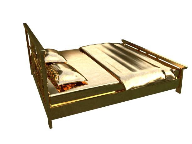 istock 3d rendering of a golden bed isolated on a white background 952012470