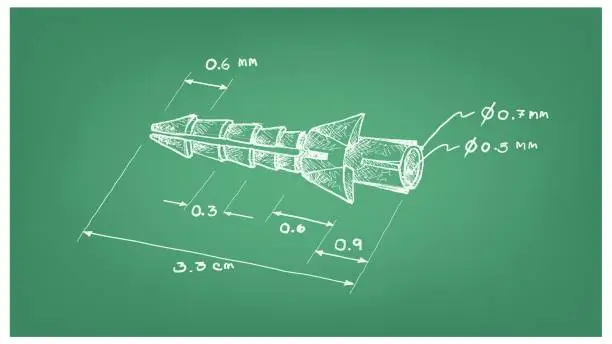 Vector illustration of Dimension of Plastic Sleeve Anchor or Wall Plug