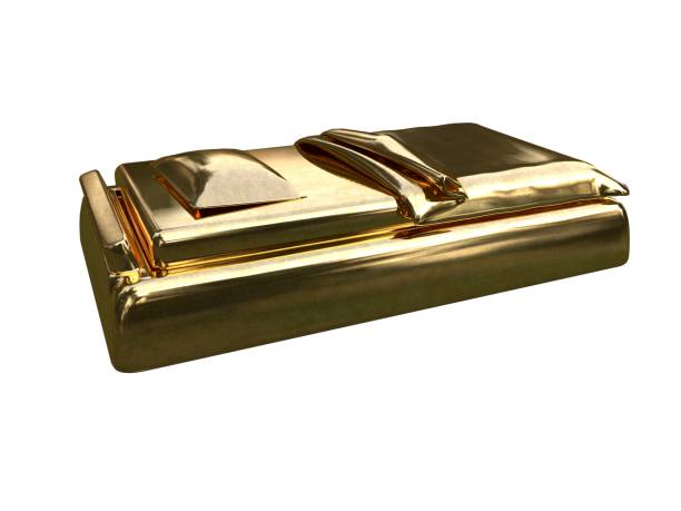 3d rendering of a golden bed isolated on a white background