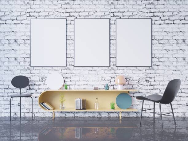 istock mock up poster frame in home office interior background, 3D render, 3D illustration 952017728