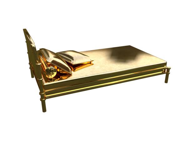 istock 3d rendering of a golden bed isolated on a white background 952017882
