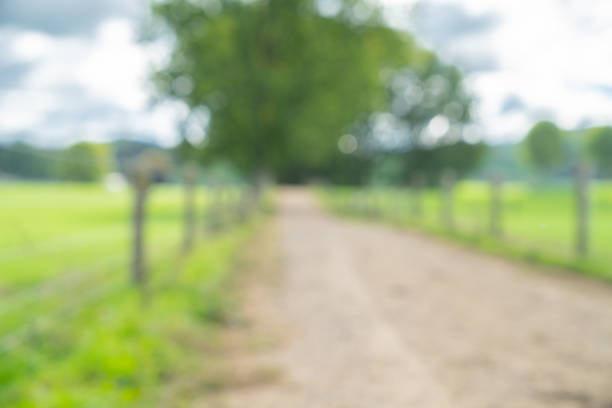 Abstract backgrounds image defocused background of rural farm fenced  dirt road and fields.