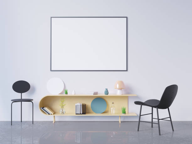 istock mock up poster frame in home office interior background, 3D render, 3D illustration 952019052