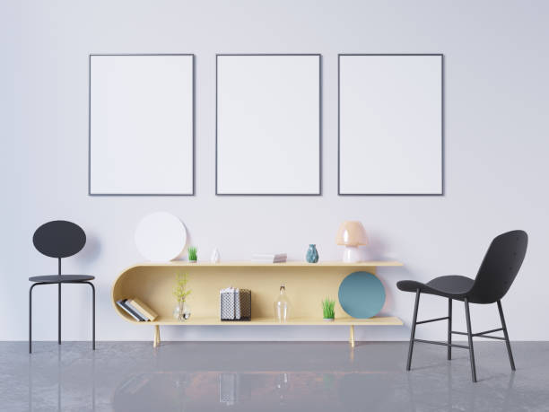 istock mock up poster frame in home office interior background, 3D render, 3D illustration 952019132