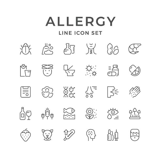 Set line icons of allergy Set line icons of allergy isolated on white. Vector illustration allergy icon stock illustrations