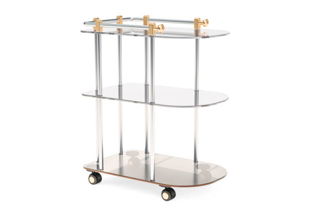istock Serving cart, table from metal and glass. 3D rendering isolated on white background 952019634