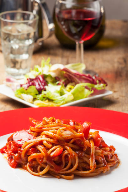 portion of spaghetti with tomato sauce