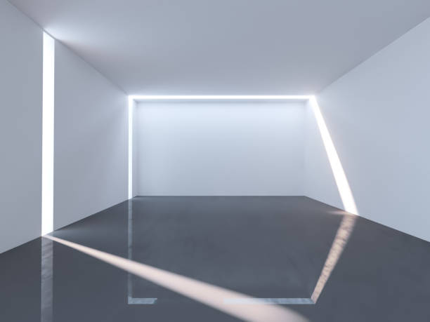 istock 3d render of wide abstract illuminated empty corridor interior made of gray concrete 952022826